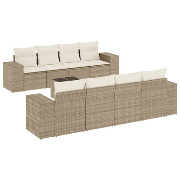 vidaXL Salon de jardin 9 pcs avec coussins Résine tressée Beige