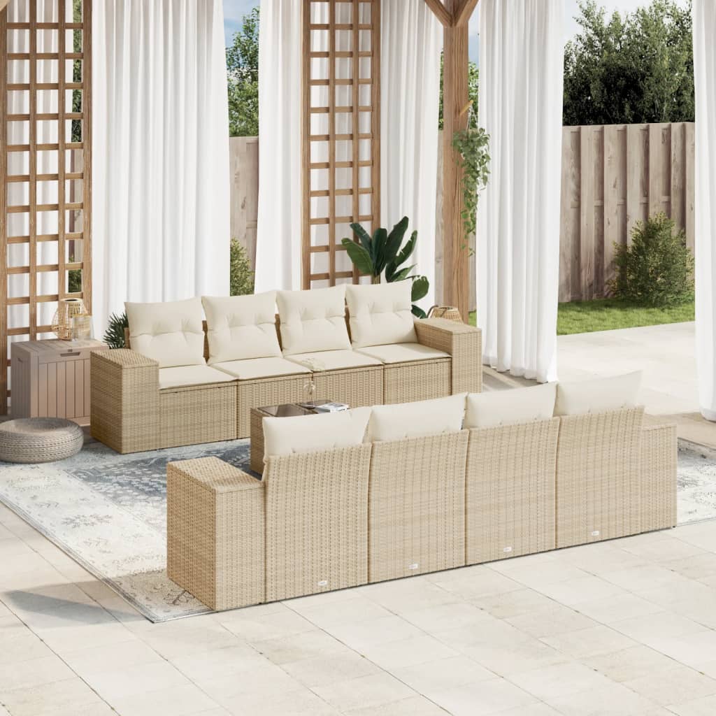 vidaXL Salon de jardin 9 pcs avec coussins Résine tressée Beige