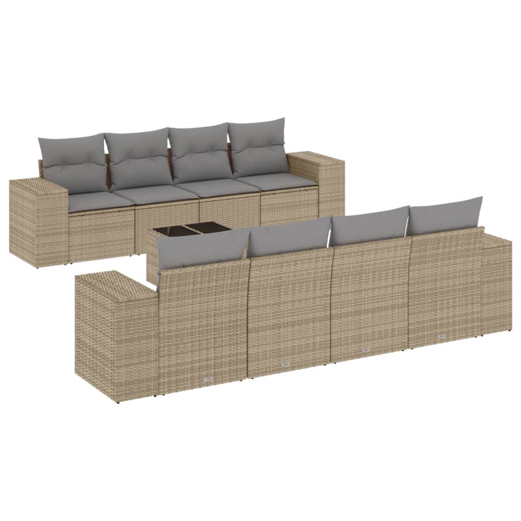 vidaXL Salon de jardin 9 pcs avec coussins Résine tressée Beige
