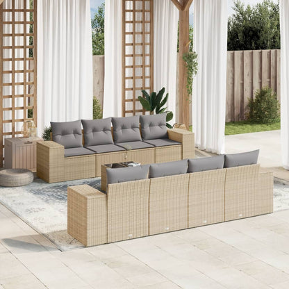 vidaXL Salon de jardin 9 pcs avec coussins Résine tressée Beige