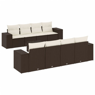 vidaXL 9-tlg. Garten-Sofagarnitur mit Kissen Braun Poly Rattan