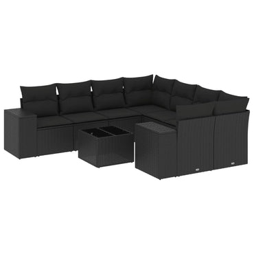 vidaXL Salon de jardin 9 pcs avec coussins Noir Résine tressée