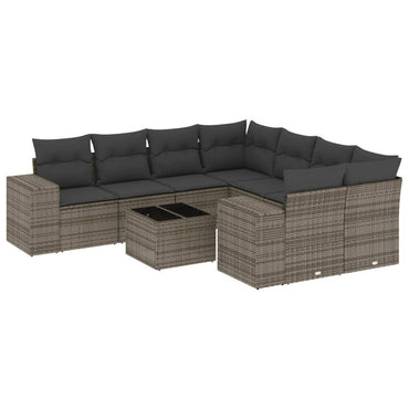 vidaXL Salon de jardin 9 pcs avec coussins Résine tressée Gris