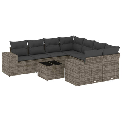 vidaXL Salon de jardin 9 pcs avec coussins Résine tressée Gris