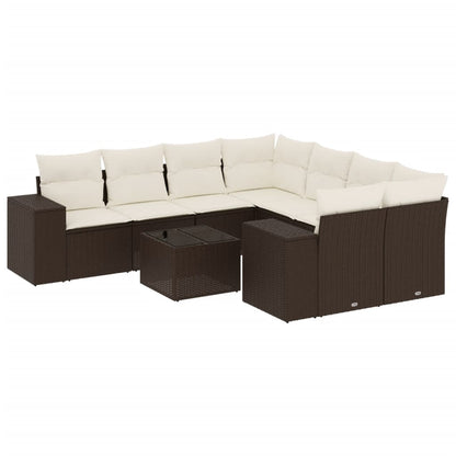 vidaXL Ensemble de canapés de jardin 9 pcs avec coussins résine tressée marron