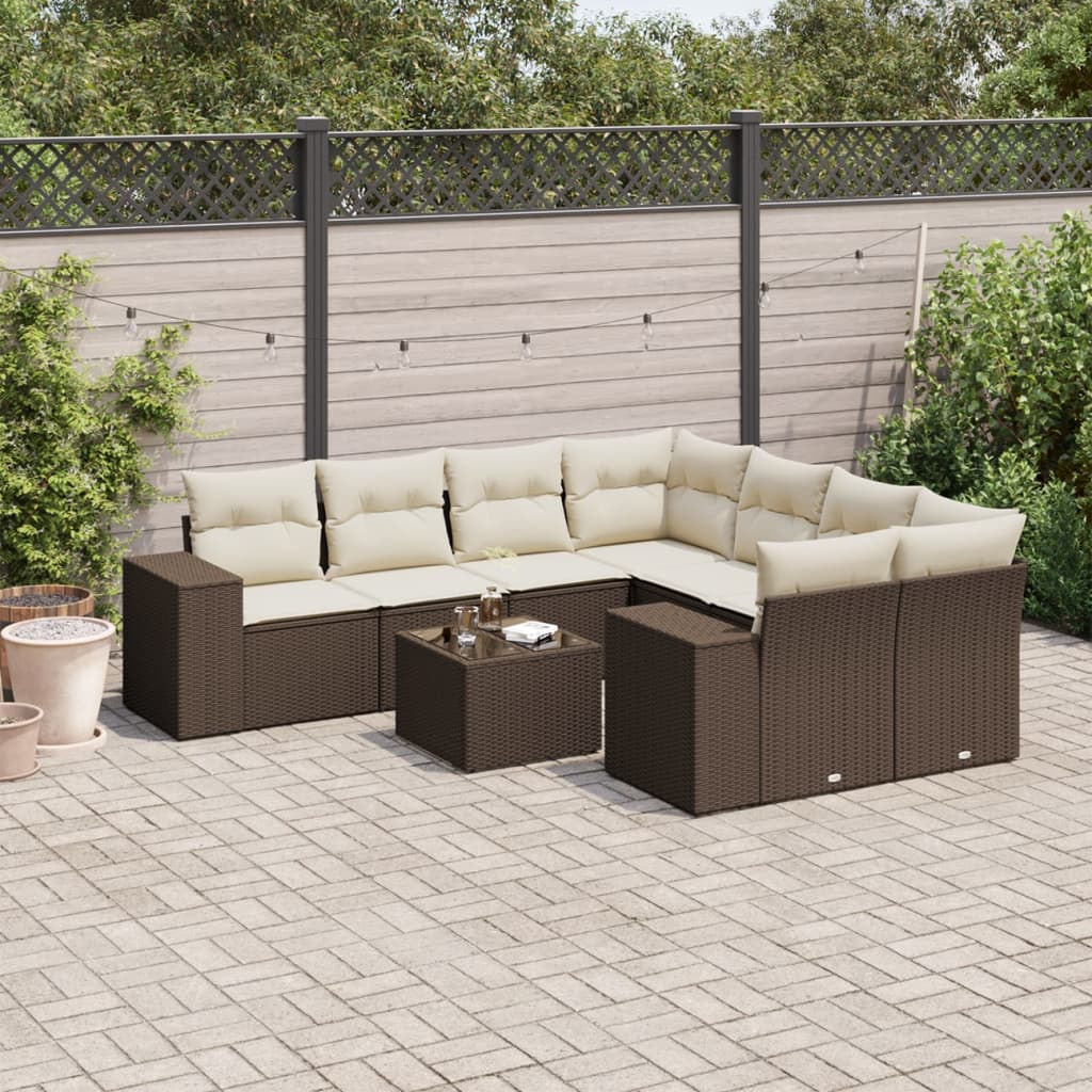 vidaXL Ensemble de canapés de jardin 9 pcs avec coussins résine tressée marron