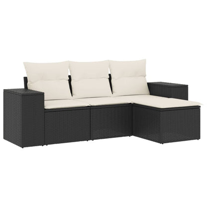 vidaXL Ensemble de canapés de jardin 4 pièces avec coussins en résine tressée noir