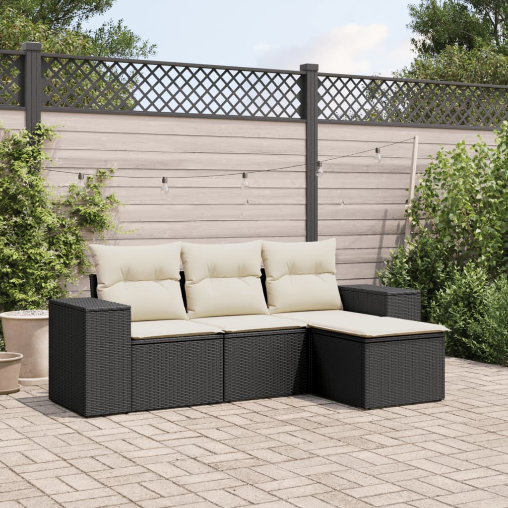 vidaXL Ensemble de canapés de jardin 4 pièces avec coussins en résine tressée noir