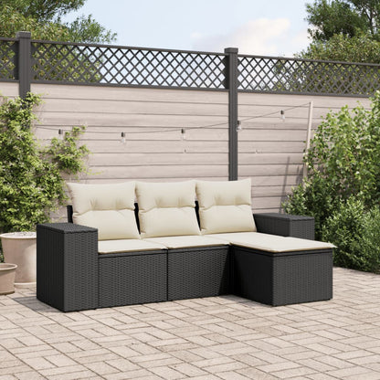 vidaXL Ensemble de canapés de jardin 4 pièces avec coussins en résine tressée noir