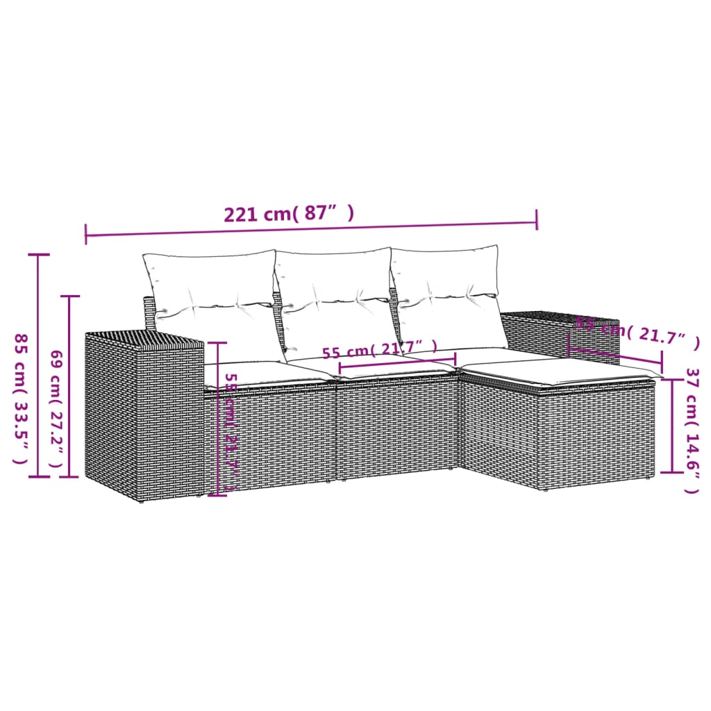 vidaXL Ensemble de canapés de jardin 4 pcs avec coussins en résine tressée beige
