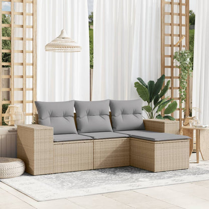 vidaXL Ensemble de canapés de jardin 4 pcs avec coussins en résine tressée beige