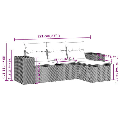 vidaXL 4-tlg. Garten-Sofagarnitur mit Kissen Hellgrau Poly Rattan