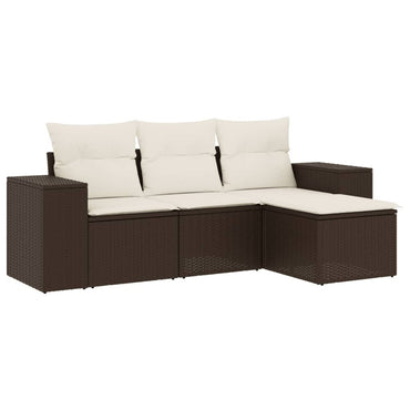 vidaXL 4-tlg. Garten-Sofagarnitur mit Kissen Braun Poly Rattan