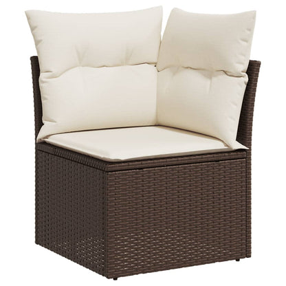 vidaXL Salon de jardin 4 pcs avec coussins résine tressée marron