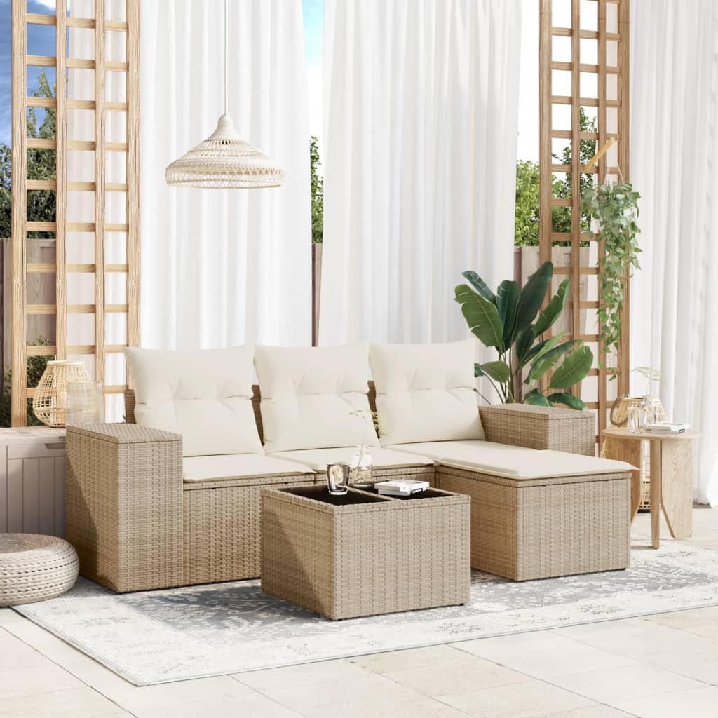 vidaXL Ensemble de canapés de jardin 5 pcs avec coussins Beige résine tressée