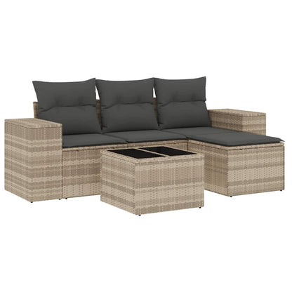 vidaXL Ensemble de canapés de jardin 5 pcs avec coussins Gris clair résine tressée