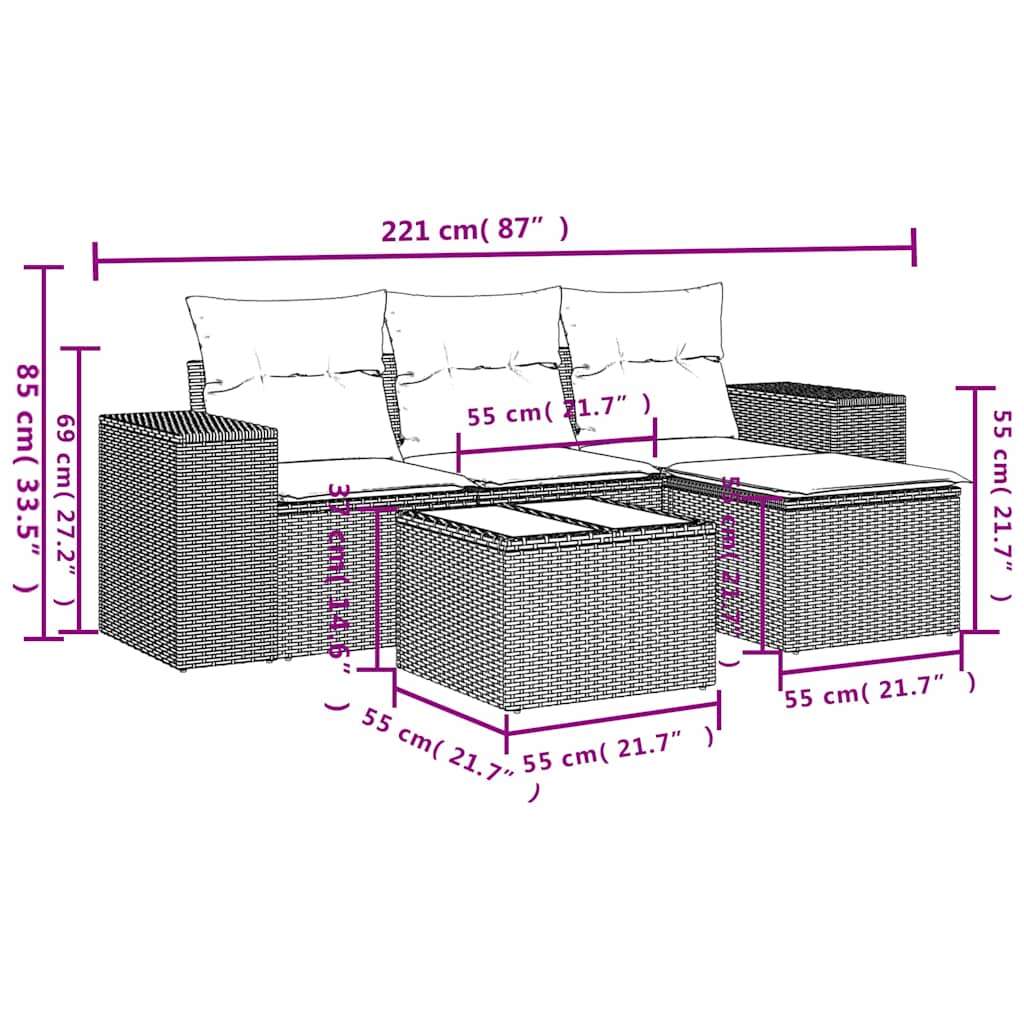 vidaXL Ensemble de canapés de jardin 5 pcs avec coussins Gris clair résine tressée