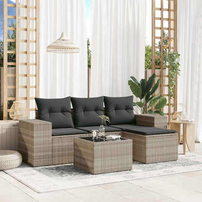 vidaXL Ensemble de canapés de jardin 5 pcs avec coussins Gris clair résine tressée