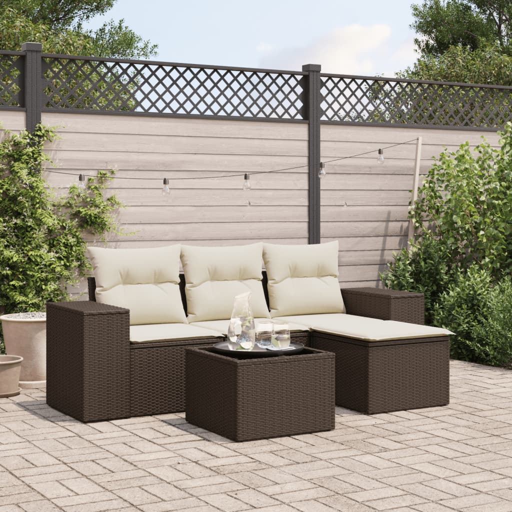 vidaXL Ensemble de canapés de jardin 5 pièces avec coussins, résine tressée marron