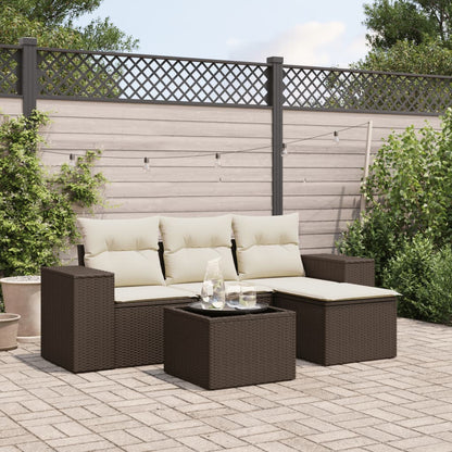 vidaXL Ensemble de canapés de jardin 5 pièces avec coussins, résine tressée marron