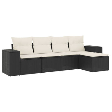 vidaXL Ensemble de canapés de jardin 5 pcs avec coussins, résine tressée noire