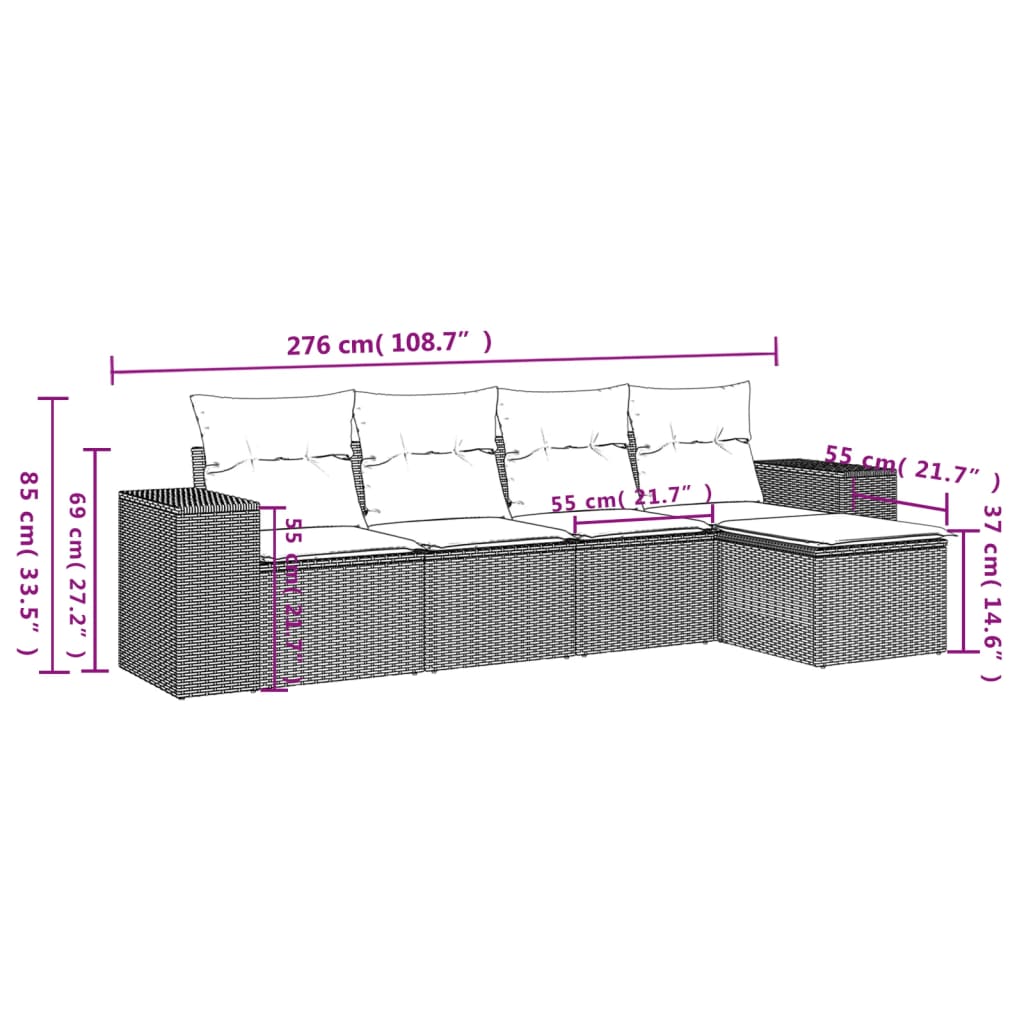 vidaXL Ensemble de canapés de jardin 5 pcs avec coussins Beige résine tressée