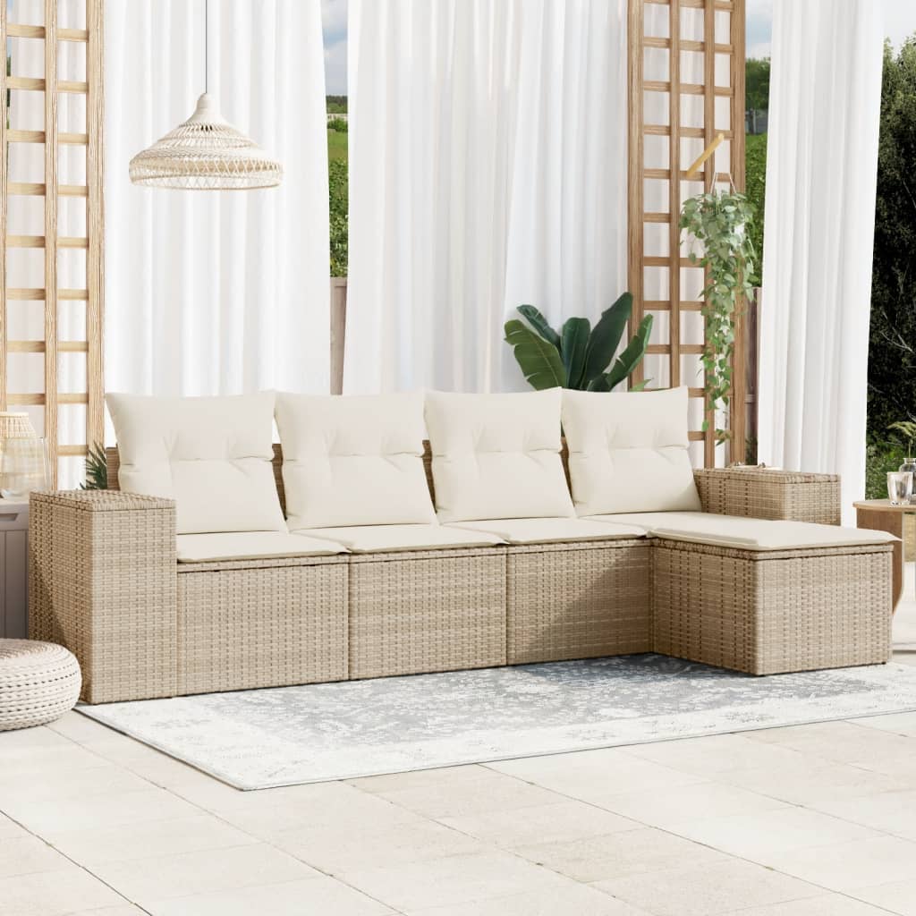 vidaXL Ensemble de canapés de jardin 5 pcs avec coussins Beige résine tressée