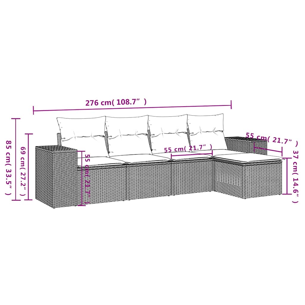 vidaXL Ensemble de canapés de jardin 5 pcs avec coussins Gris clair résine tressée
