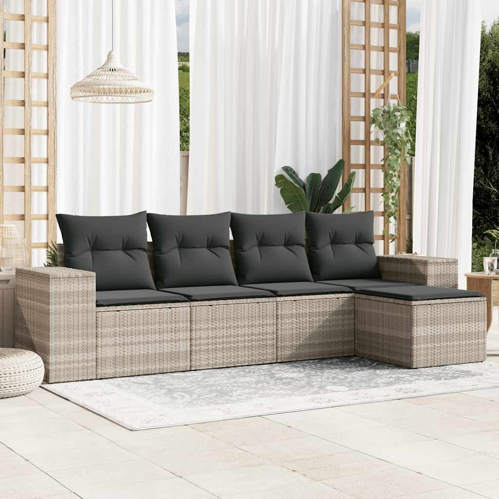 vidaXL Ensemble de canapés de jardin 5 pcs avec coussins Gris clair résine tressée