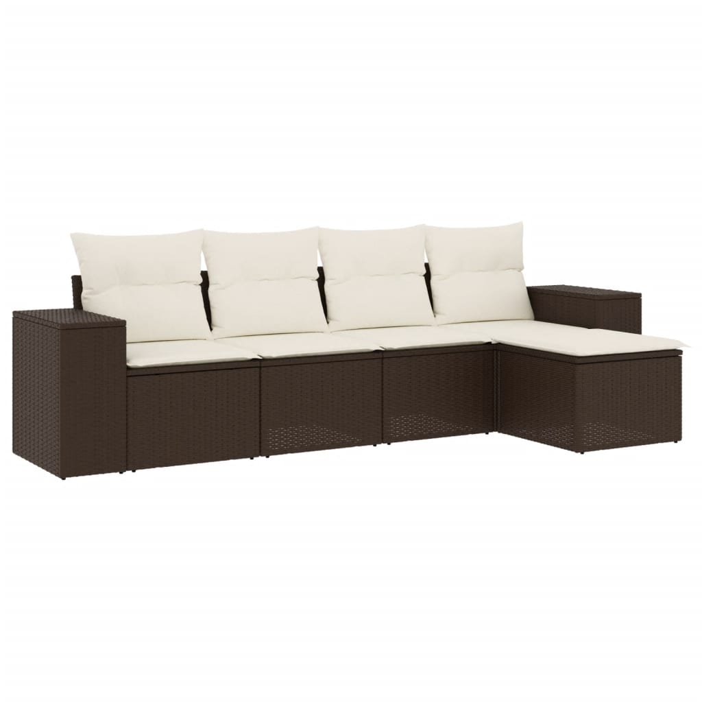 vidaXL 5-tlg. Garten-Sofagarnitur mit Kissen Braun Poly Rattan