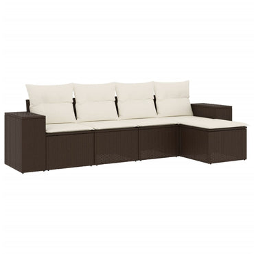 vidaXL 5-tlg. Garten-Sofagarnitur mit Kissen Braun Poly Rattan