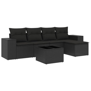 vidaXL Salon de jardin 6 pcs avec coussins Noir Résine tressée