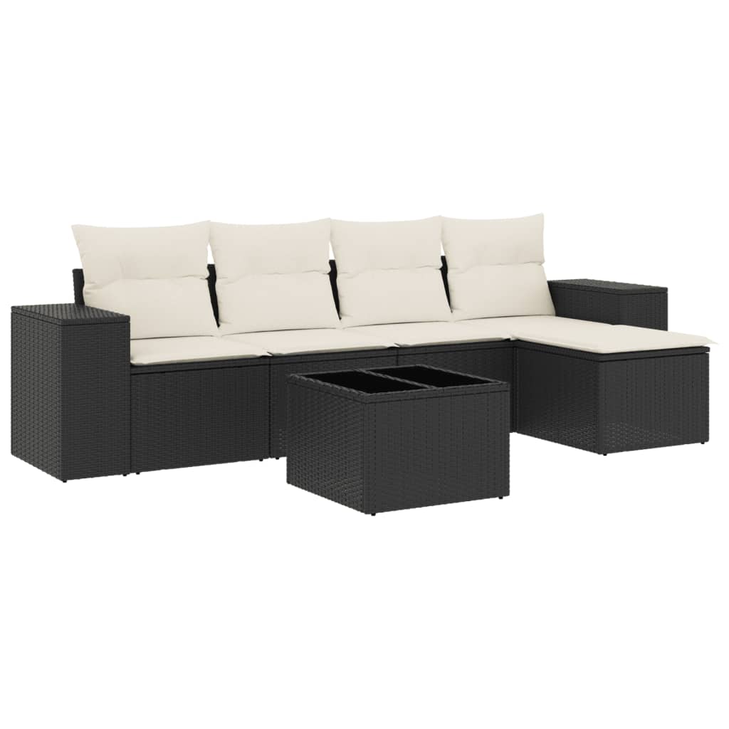 vidaXL Salon de jardin 6 pcs avec coussins Noir Résine tressée