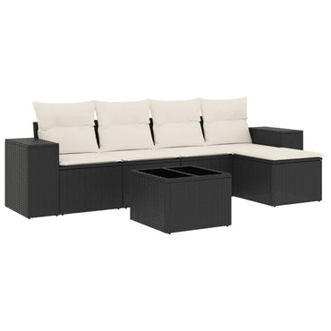 vidaXL Salon de jardin 6 pcs avec coussins Noir Résine tressée