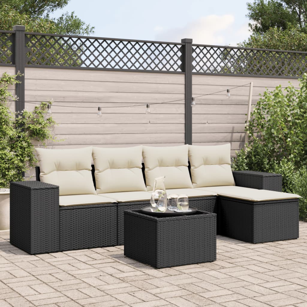vidaXL Salon de jardin 6 pcs avec coussins Noir Résine tressée