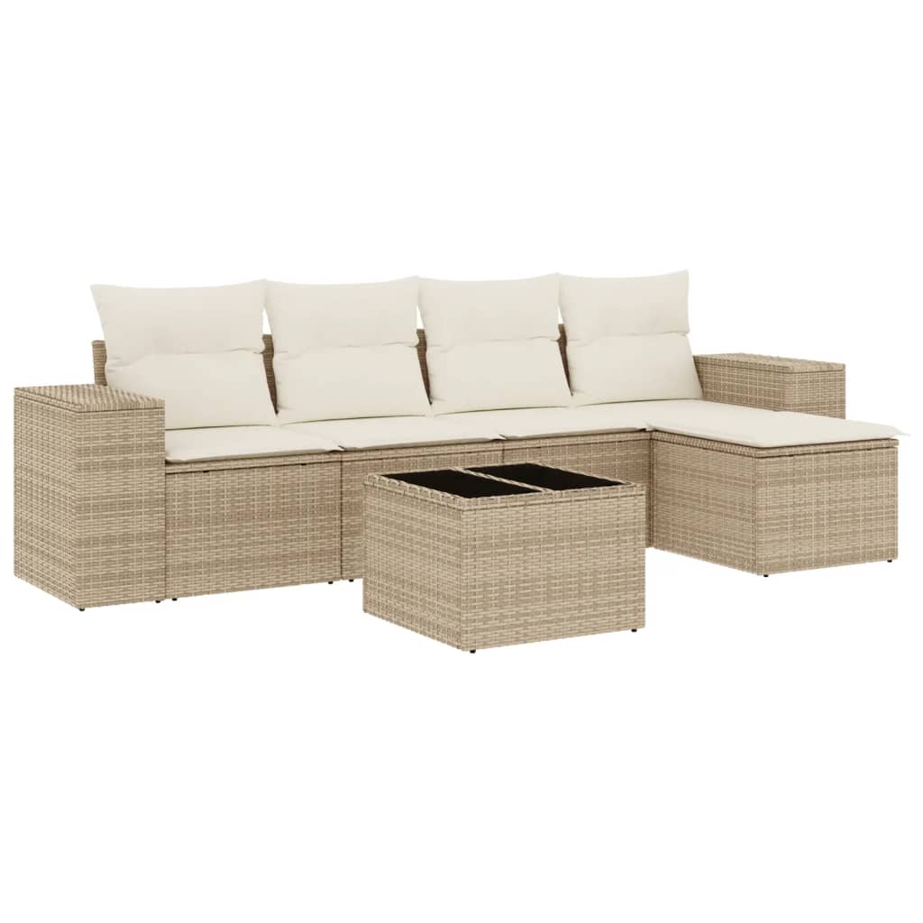vidaXL Salon de jardin 6 pcs avec coussins beige résine tressée