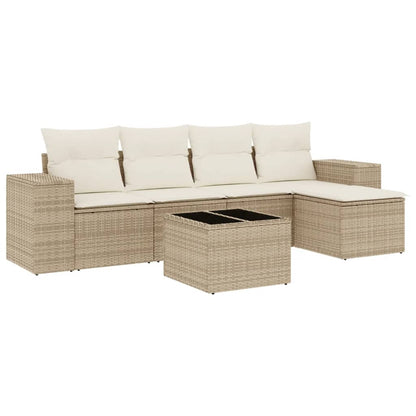 vidaXL Salon de jardin 6 pcs avec coussins beige résine tressée