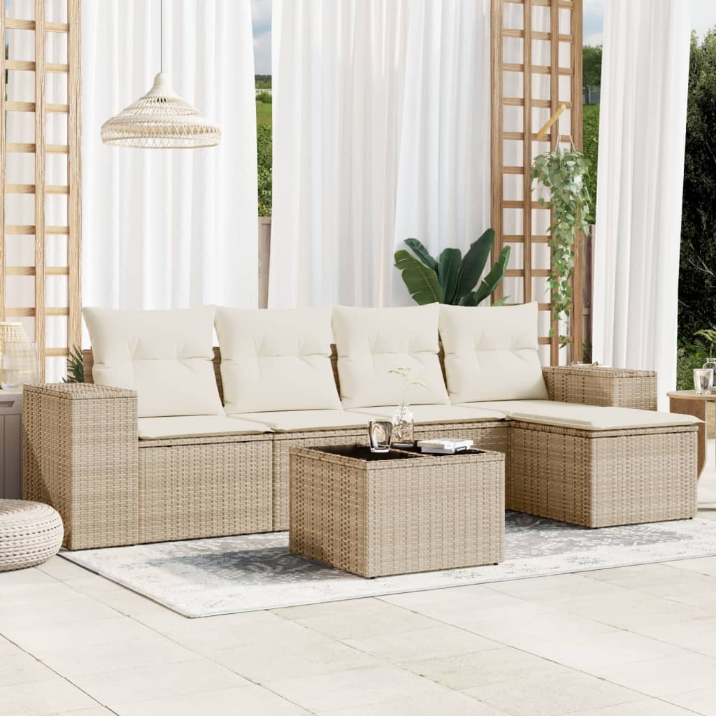 vidaXL Salon de jardin 6 pcs avec coussins beige résine tressée