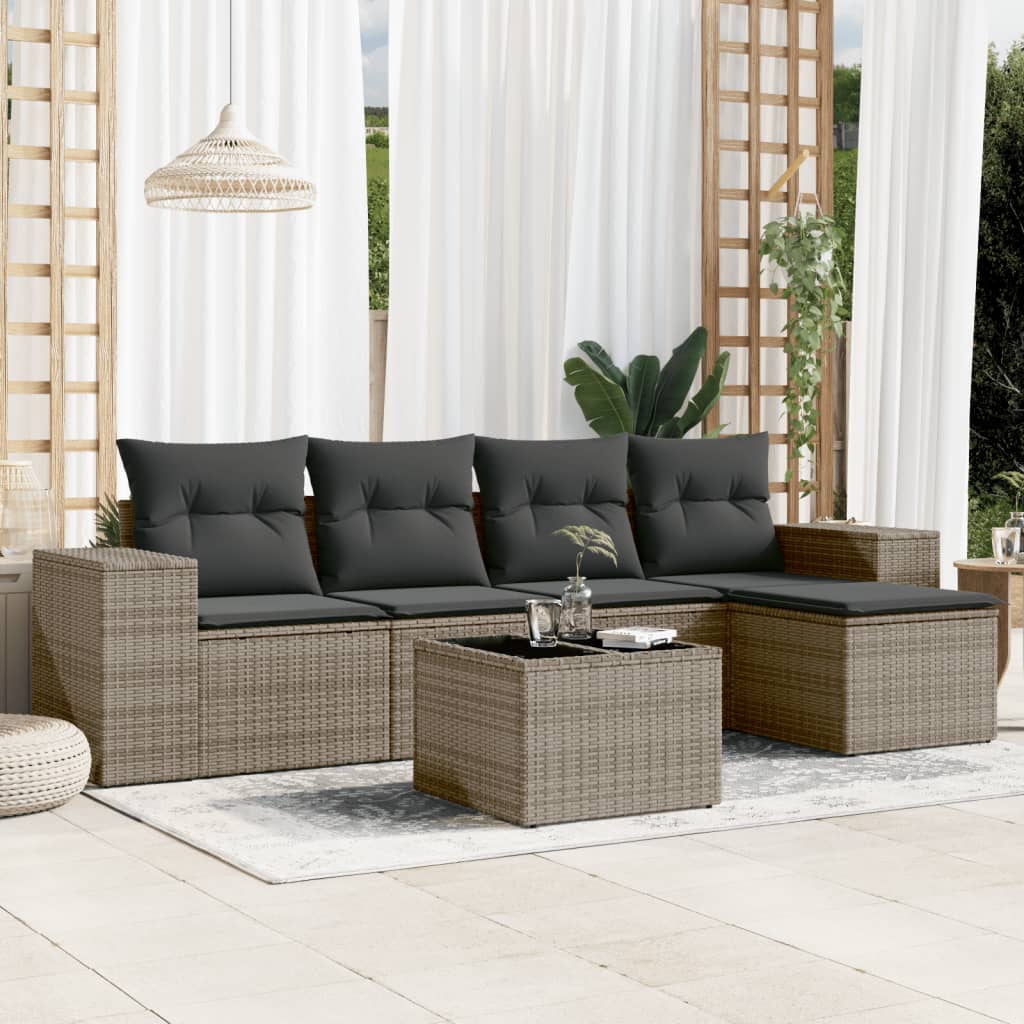 vidaXL Ensemble de canapés de jardin 6 pcs avec coussins gris résine tressée