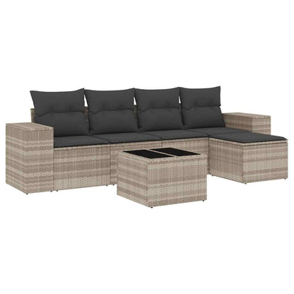 vidaXL Salon de jardin 6 pcs avec coussins Gris clair résine tressée