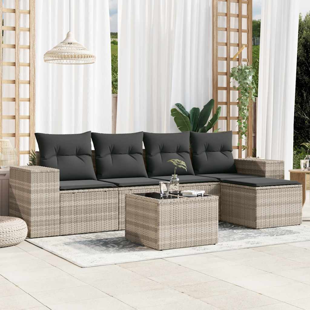 vidaXL Salon de jardin 6 pcs avec coussins Gris clair résine tressée