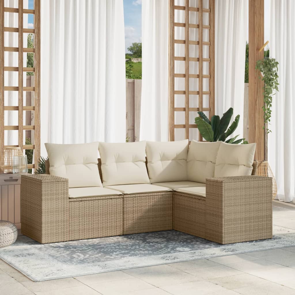 vidaXL Ensemble de canapés de jardin 4 pcs avec coussins en résine tressée beige