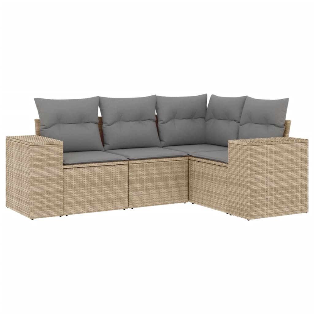vidaXL Ensemble de canapés de jardin 4 pcs avec coussins en résine tressée beige