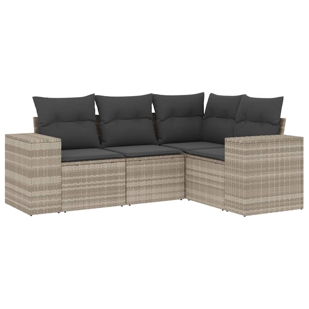 vidaXL Salon de jardin 4 pcs avec coussins Gris clair résine tressée