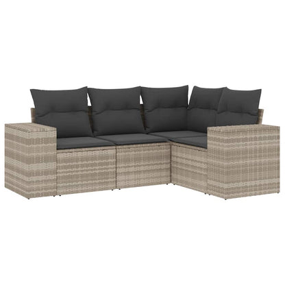 vidaXL Salon de jardin 4 pcs avec coussins Gris clair résine tressée