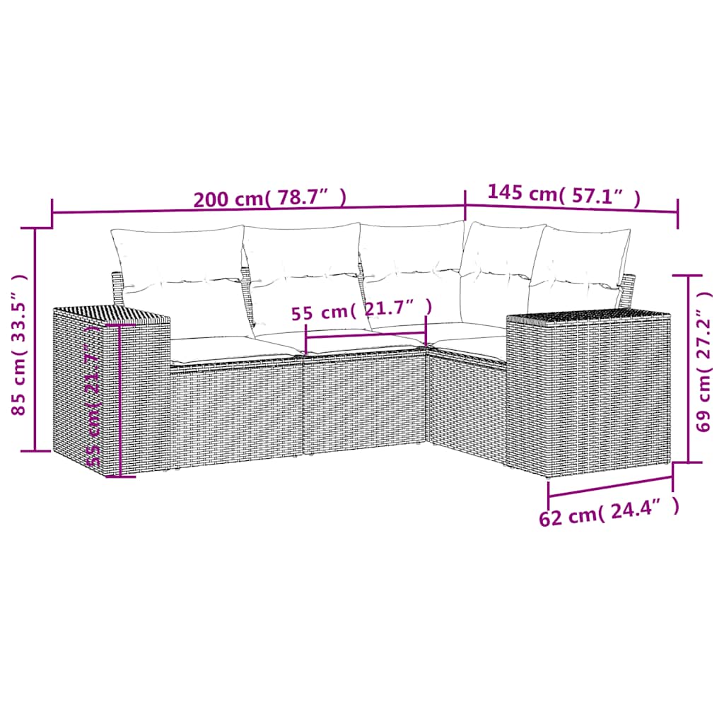 vidaXL Salon de jardin 4 pcs avec coussins Gris clair résine tressée