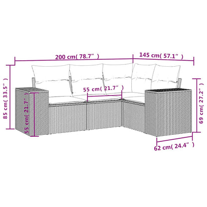 vidaXL Salon de jardin 4 pcs avec coussins Gris clair résine tressée