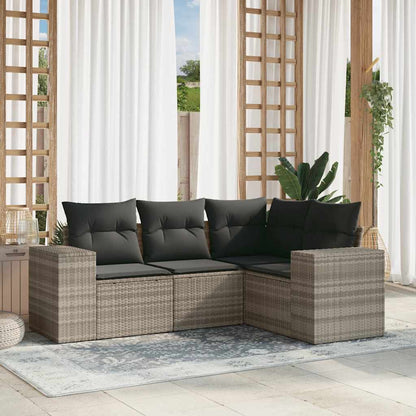 vidaXL Salon de jardin 4 pcs avec coussins Gris clair résine tressée