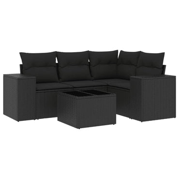 vidaXL Ensemble de canapés de jardin 5 pcs avec coussins, résine tressée noire