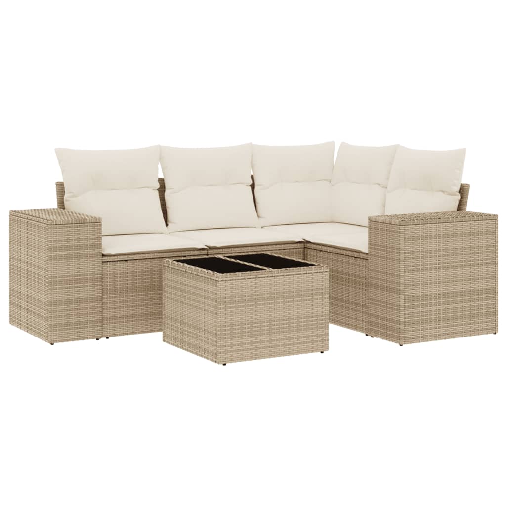 vidaXL Ensemble de canapés de jardin 5 pcs avec coussins Beige résine tressée